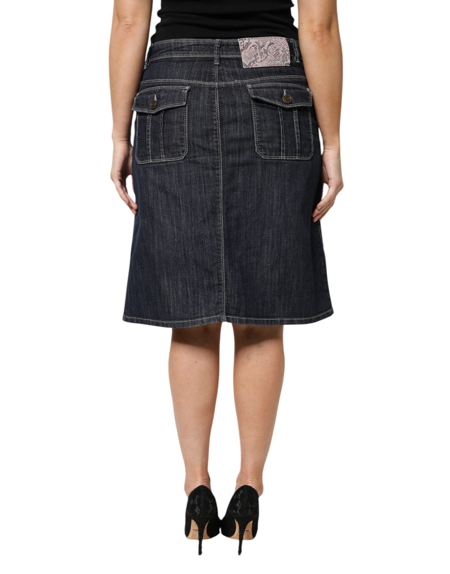 Escada Black Cotton Blend Denim Top Skirt Casual Set