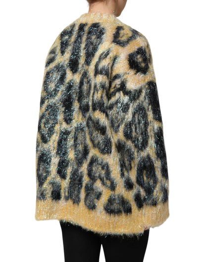 Dolce & Gabbana Multicolor Leopard Mohair Crew Neck Sweater