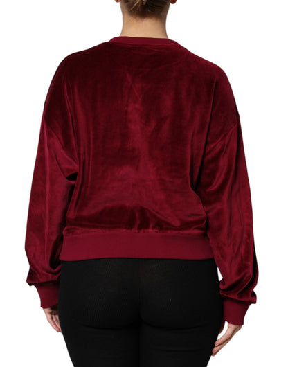 Dolce & Gabbana Red Cotton Velvet Crew Neck Pullover Sweater