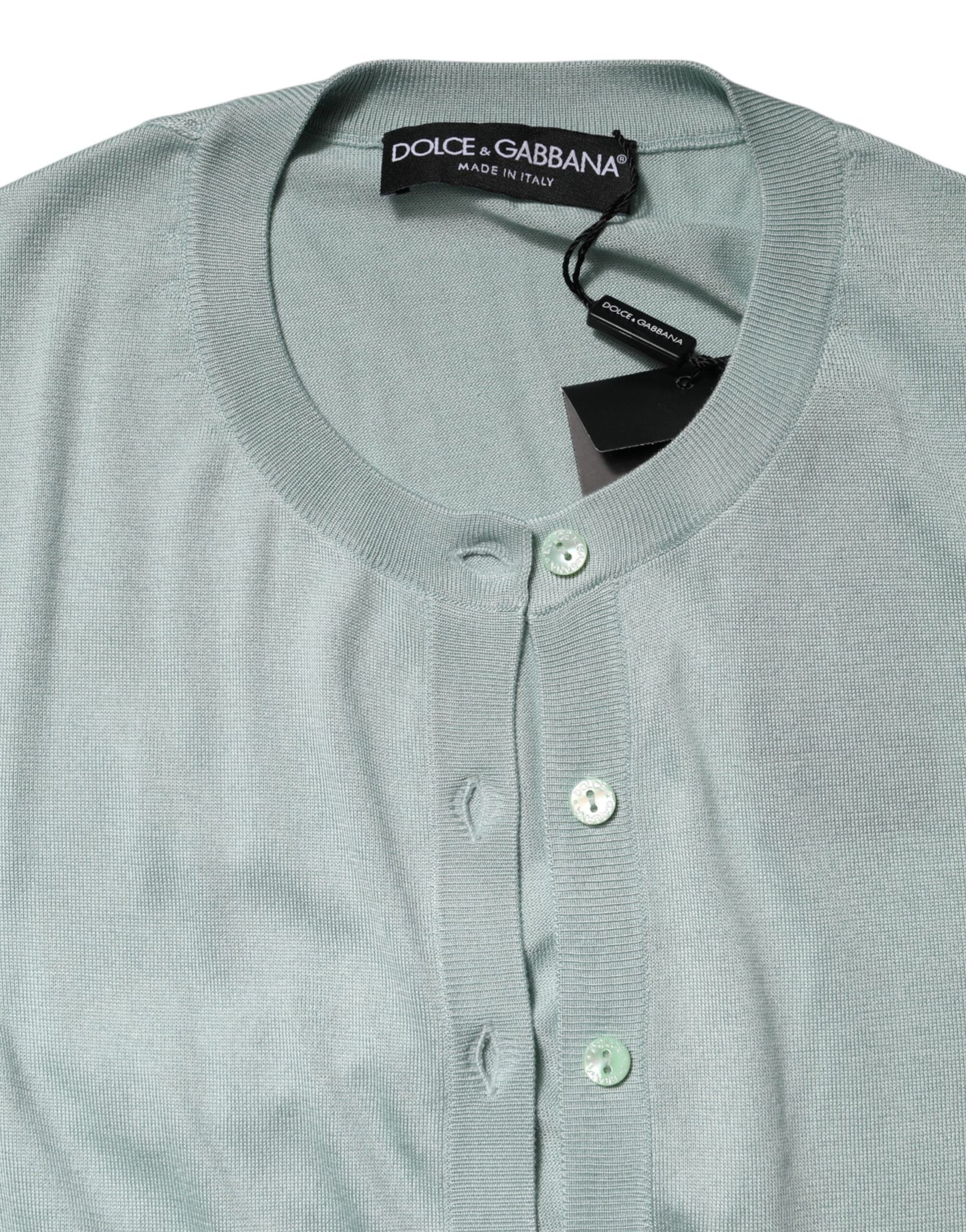 Dolce & Gabbana Light Green Silk Button Down Cardigan Sweater