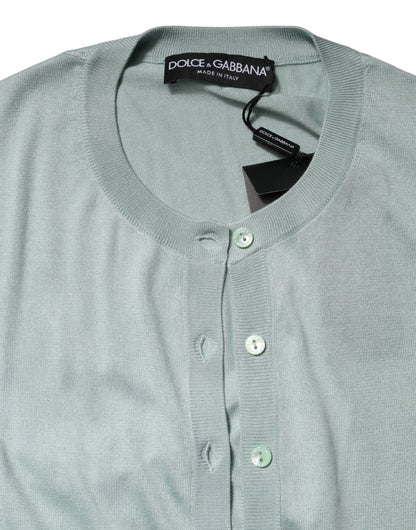 Dolce & Gabbana Light Green Silk Button Down Cardigan Sweater