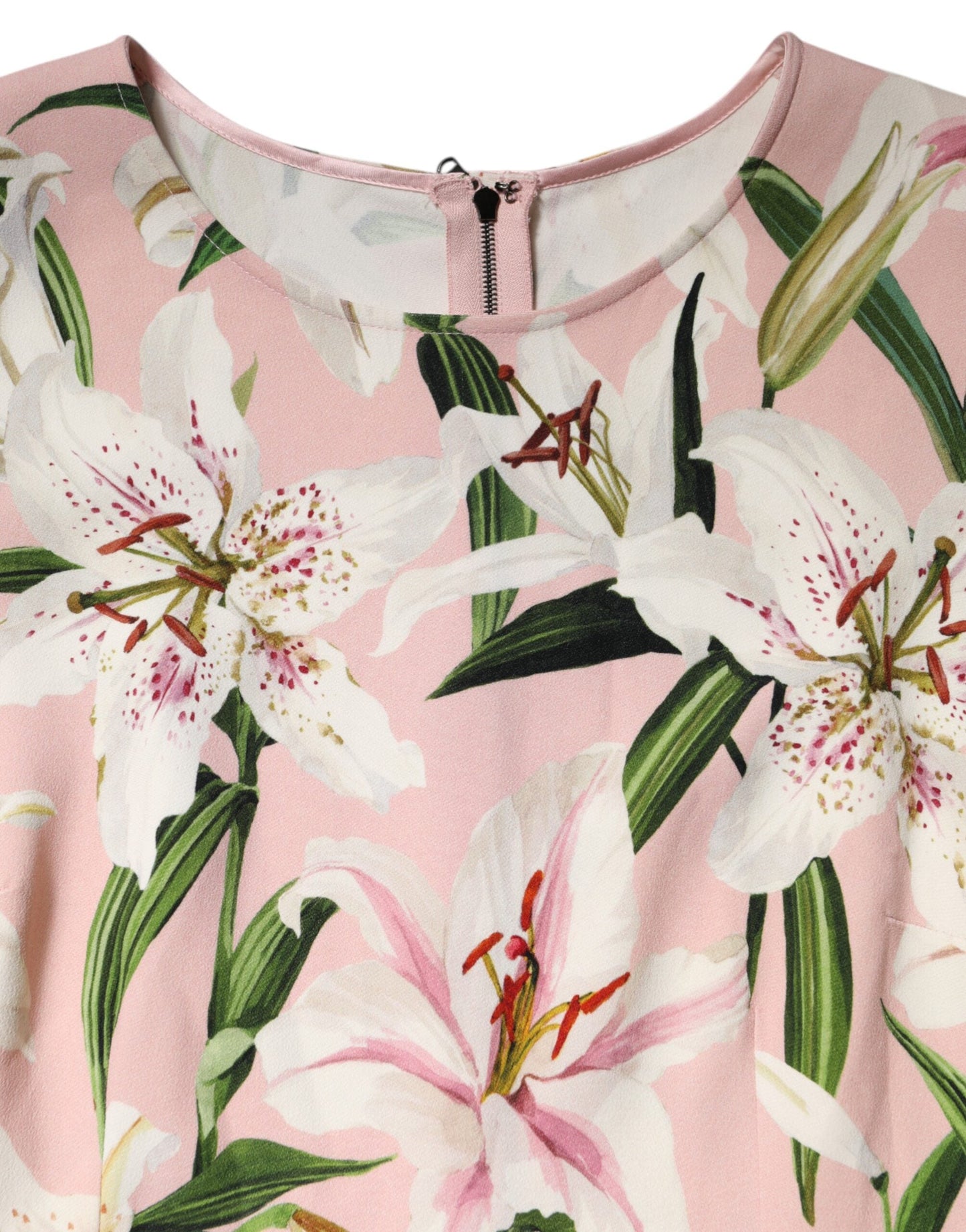 Dolce & Gabbana Pink Lily Print Viscose Round Neck Blouse Top