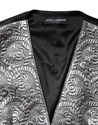 Dolce & Gabbana Silver Floral Jacquard Sleeveless Vest Top