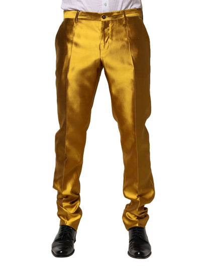 Dolce & Gabbana Yellow Silk Tapered Dress Men Pants