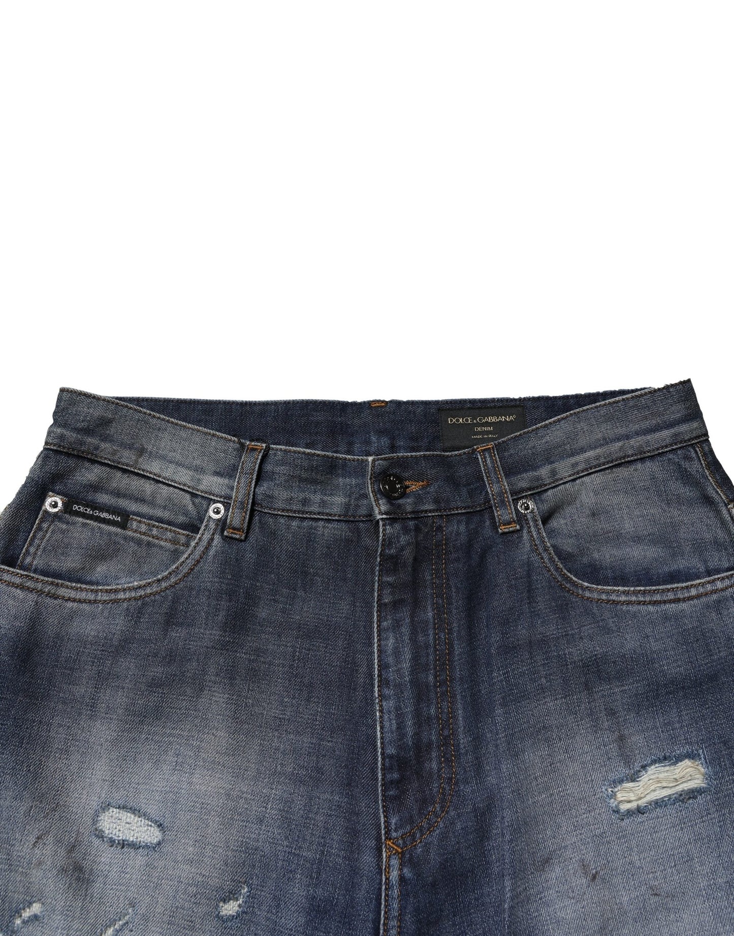 Dolce & Gabbana Blue Washed Tattered Cotton Men Jeans