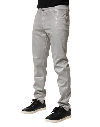 Dolce & Gabbana Silver Cotton Stretch Slim Denim Jeans