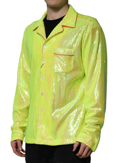 Dolce & Gabbana Yellow Sequin Polyester Lounge Casual Shirt