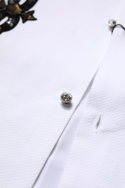 Dolce & Gabbana White GOLD Embellished Formal Men Dress Shirt