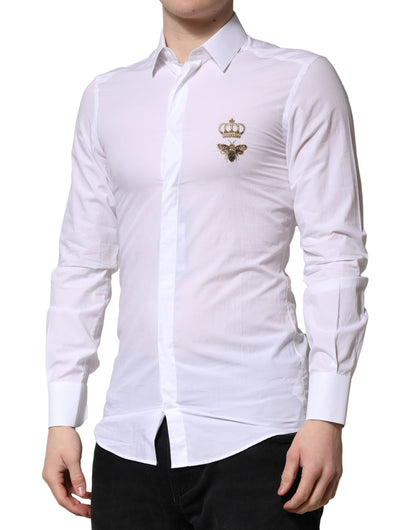 Dolce & Gabbana White GOLD Crown Bee Men Dress Formal Shirt