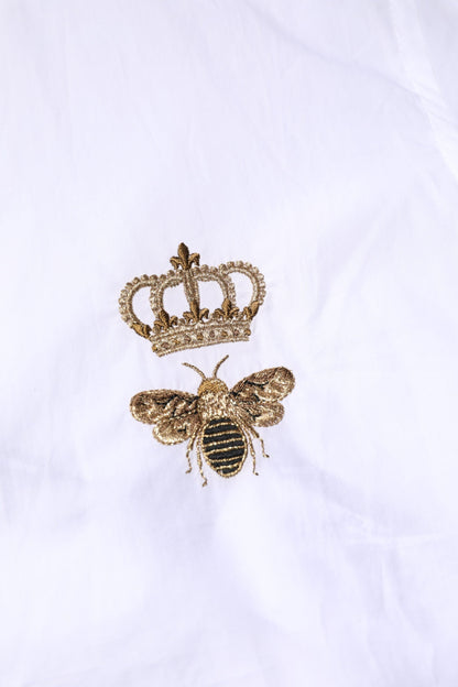Dolce & Gabbana White GOLD Crown Bee Men Dress Formal Shirt