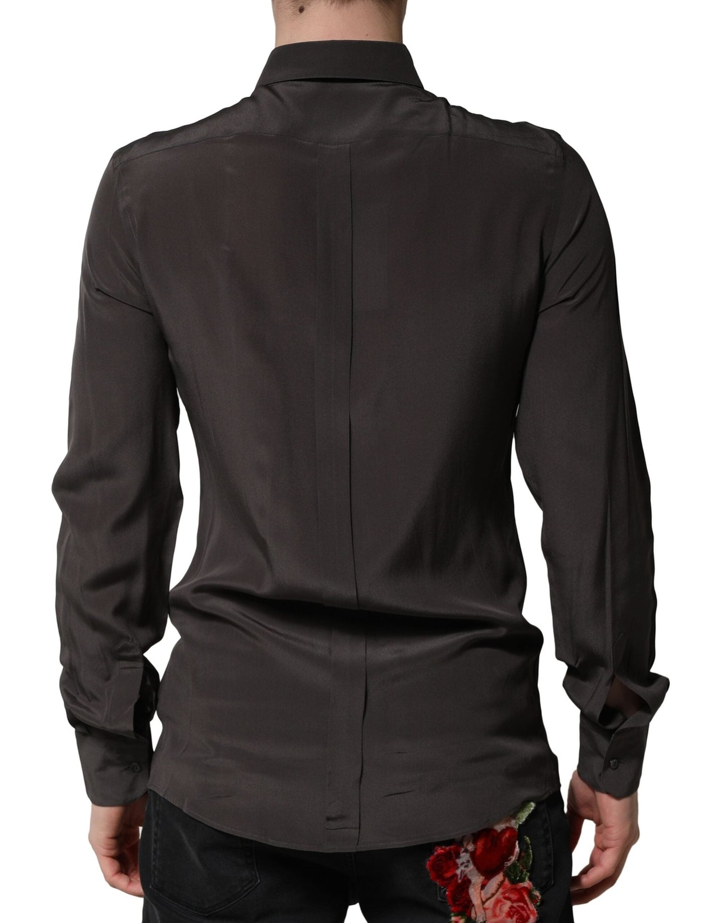 Dolce & Gabbana Dark Brown Silk GOLD Men Dress Formal Shirt