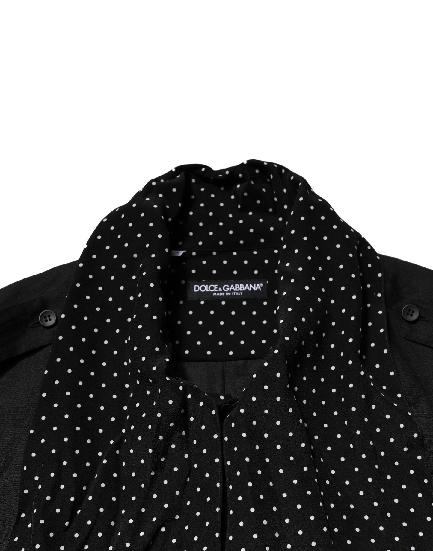 Dolce & Gabbana Black Polka Dot Collar Tie Neck Casual Shirt