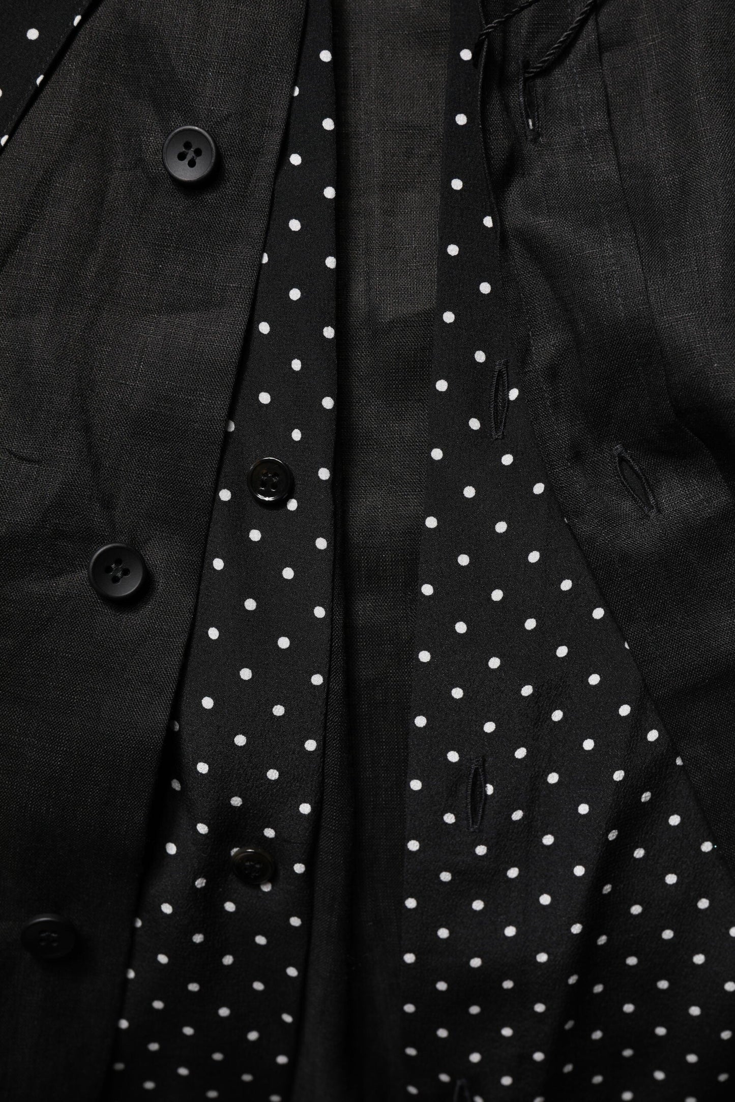 Dolce & Gabbana Black Polka Dot Collar Tie Neck Casual Shirt