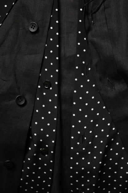 Dolce & Gabbana Black Polka Dot Collar Tie Neck Casual Shirt