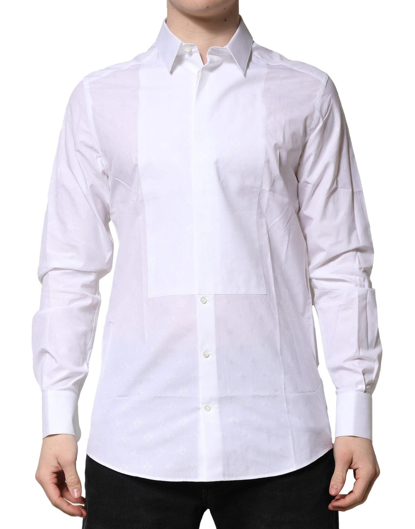 Dolce & Gabbana White Bib Cotton Poplin GOLD Men Formal Shirt