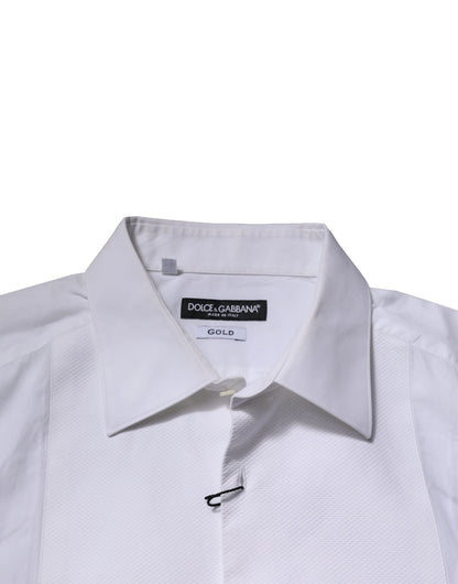 Dolce & Gabbana White Bib Cotton Poplin GOLD Formal Shirt