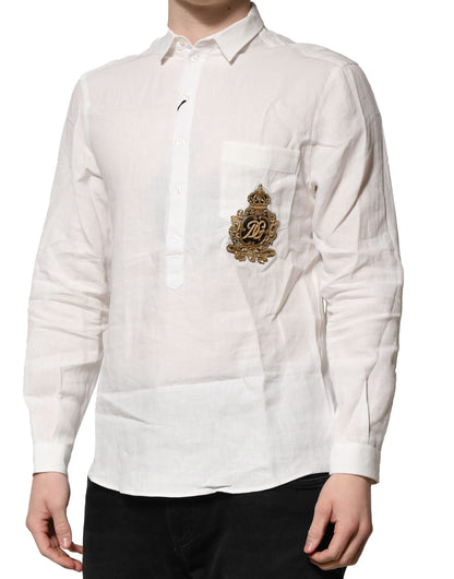 Dolce & Gabbana White DG Crown Embellish Dress Formal Shirt