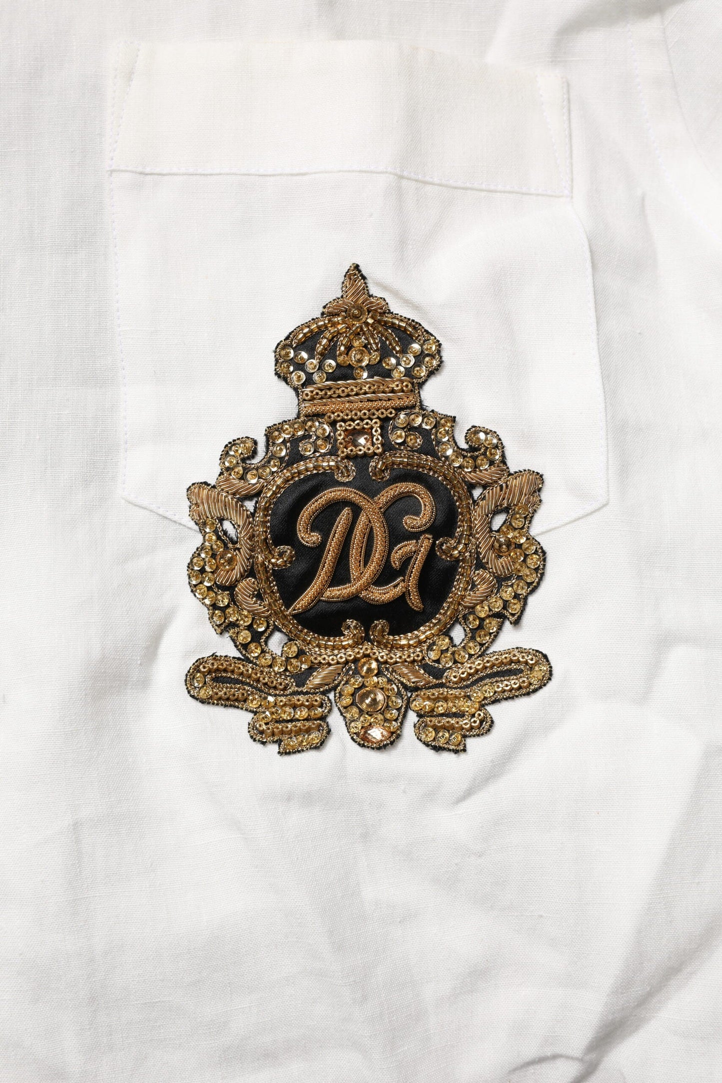 Dolce & Gabbana White DG Crown Embellish Dress Formal Shirt