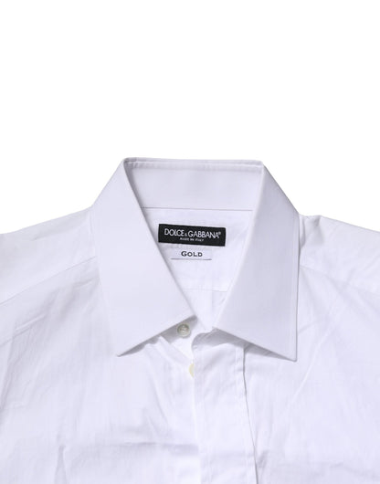Dolce & Gabbana White GOLD Cotton Men Dress Formal Shirt
