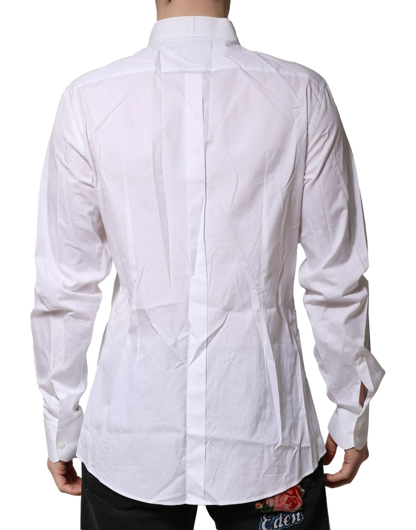 Dolce & Gabbana White GOLD Bib Poplin Dress Men Formal Shirt