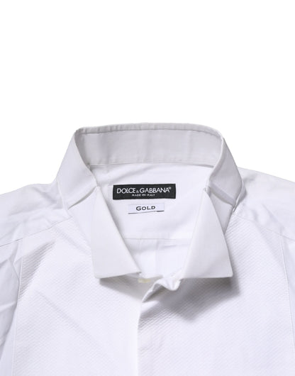Dolce & Gabbana White GOLD Bib Poplin Dress Men Formal Shirt