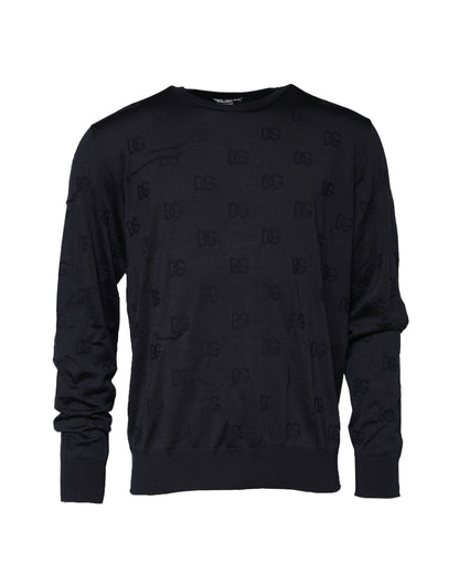 Dolce & Gabbana Black Silk Crew Neck Sweatshirt Sweater