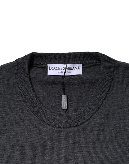 Dolce & Gabbana Dark Gray Wool Crew Neck Sweatshirt Sweater
