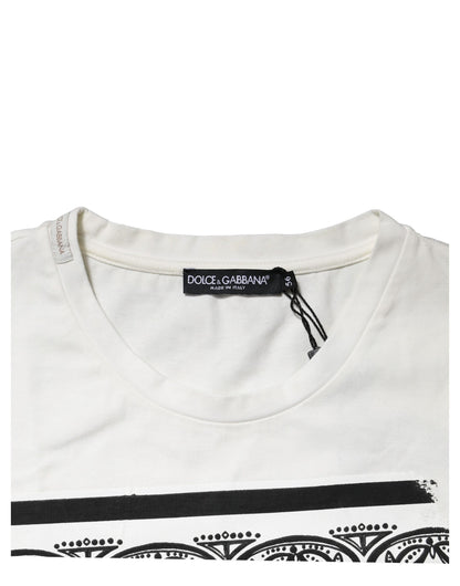 Dolce & Gabbana White Bandana Cotton Men Crew Neck T-shirt
