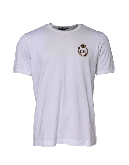 Dolce & Gabbana White King Crown Cotton Crew Neck T-shirt