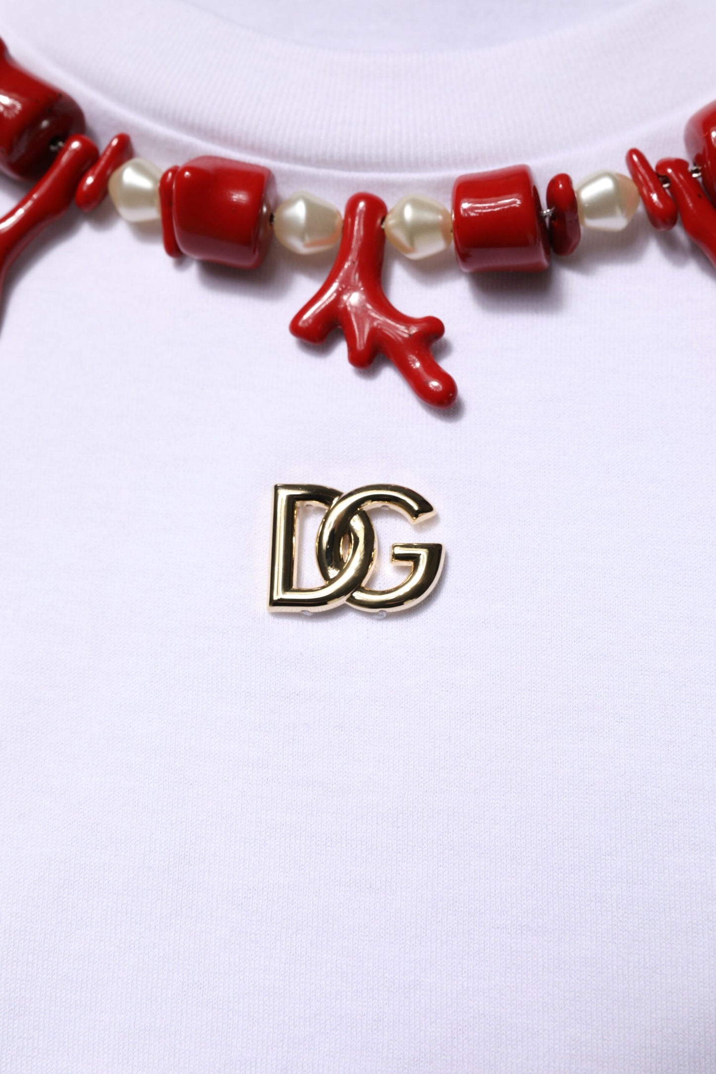 Dolce & Gabbana White Embellished Cotton Crew Neck T-shirt