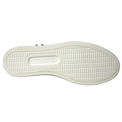 Dolce & Gabbana White Leather Gold Red Heart Sneakers Shoes