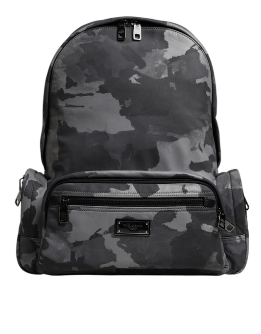 Dolce & Gabbana Gray Cotton Camouflage Logo Plaque Backpack Bag