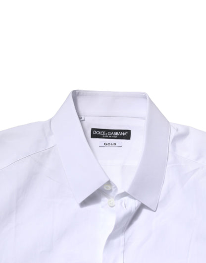 Dolce & Gabbana White Cotton GOLD Long Sleeves Formal Shirt
