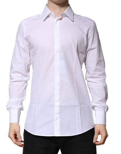Dolce & Gabbana White Cotton GOLD Long Sleeves Formal Shirt