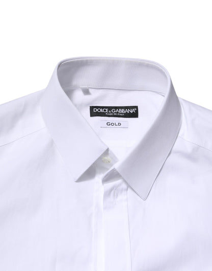 Dolce & Gabbana White Cotton GOLD Long Sleeves Formal Shirt