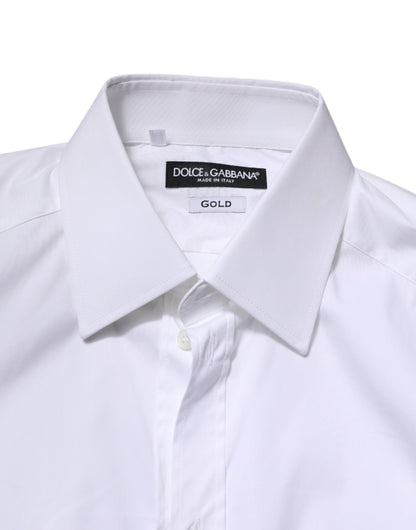Dolce & Gabbana White Cotton GOLD Long Sleeves Formal Shirt