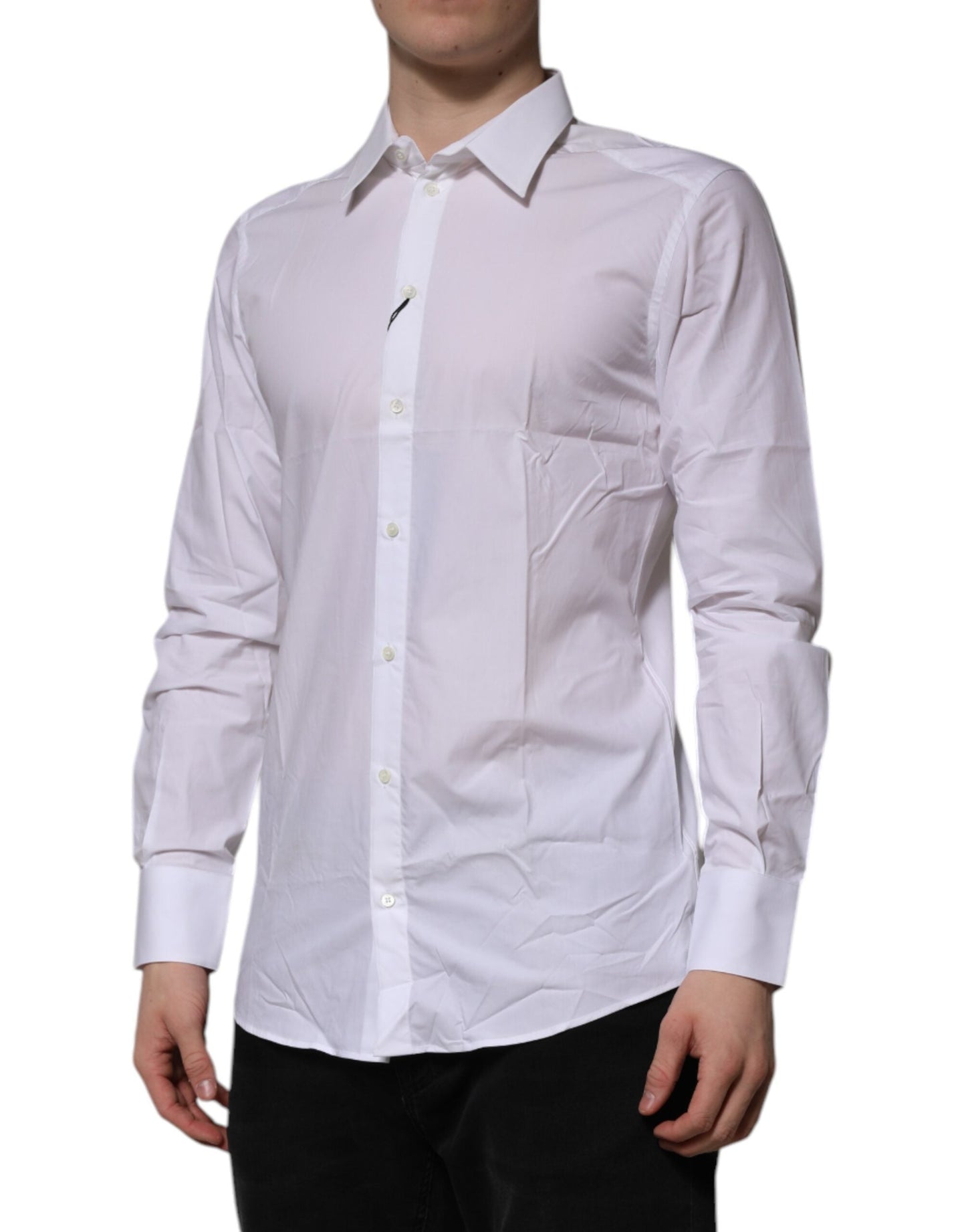 Dolce & Gabbana White Cotton GOLD Long Sleeves Formal Shirt
