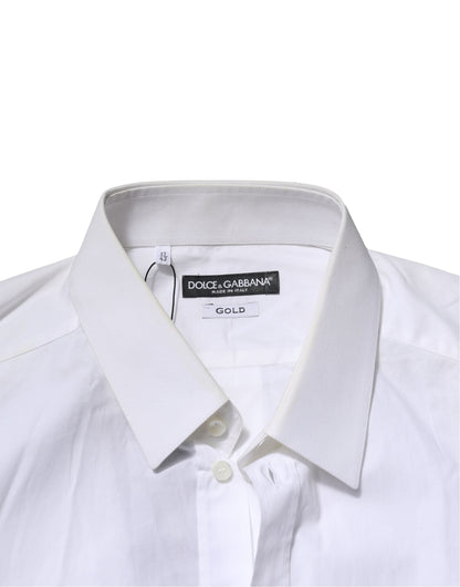 Dolce & Gabbana White Cotton GOLD Long Sleeves Formal Shirt
