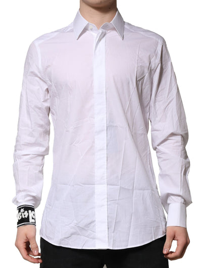 Dolce & Gabbana White Cotton GOLD Long Sleeves Formal Shirt