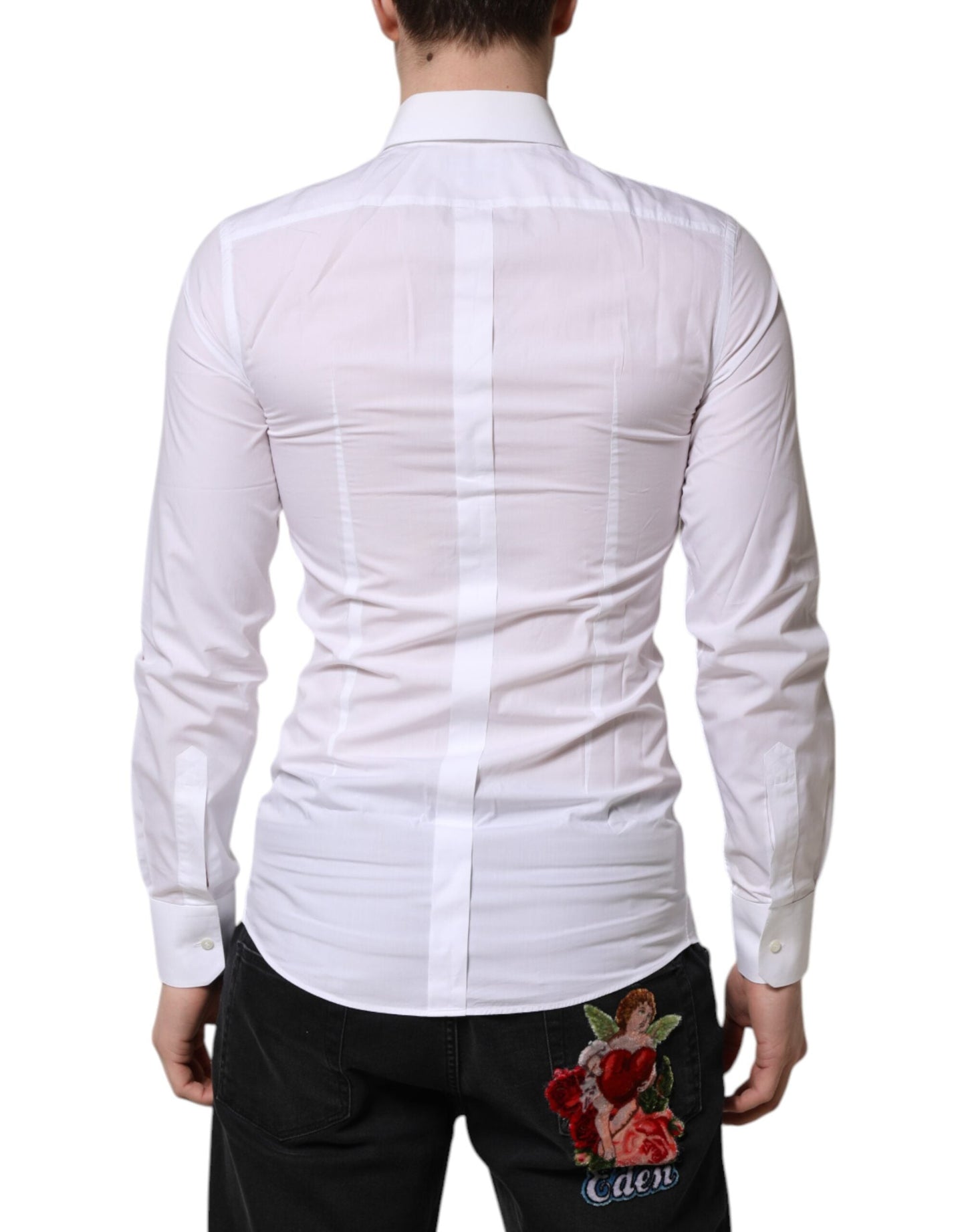 Dolce & Gabbana White GOLD Long Sleeves Dress Men Formal Shirt