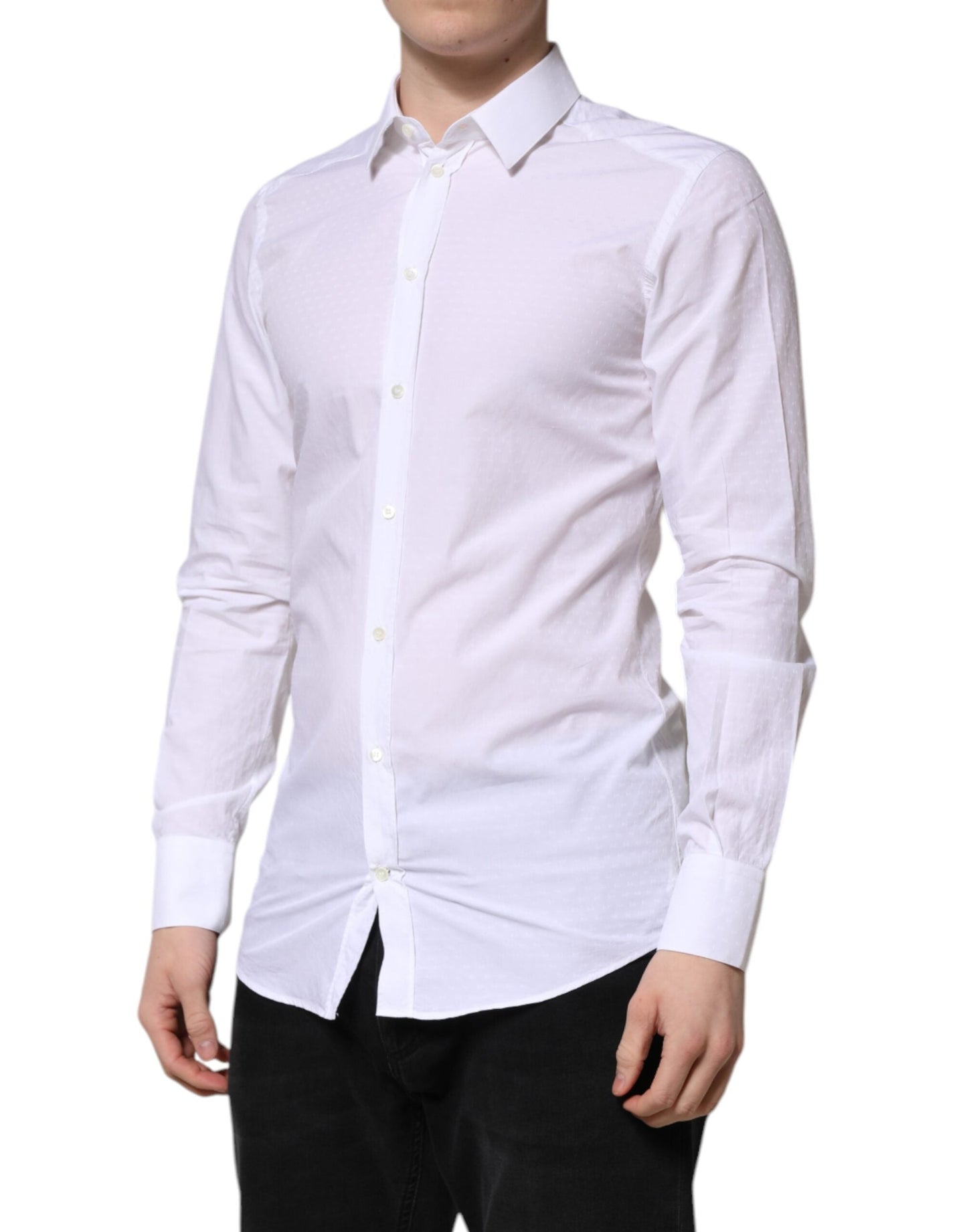 Dolce & Gabbana White GOLD Long Sleeve Dress Men Formal Shirt