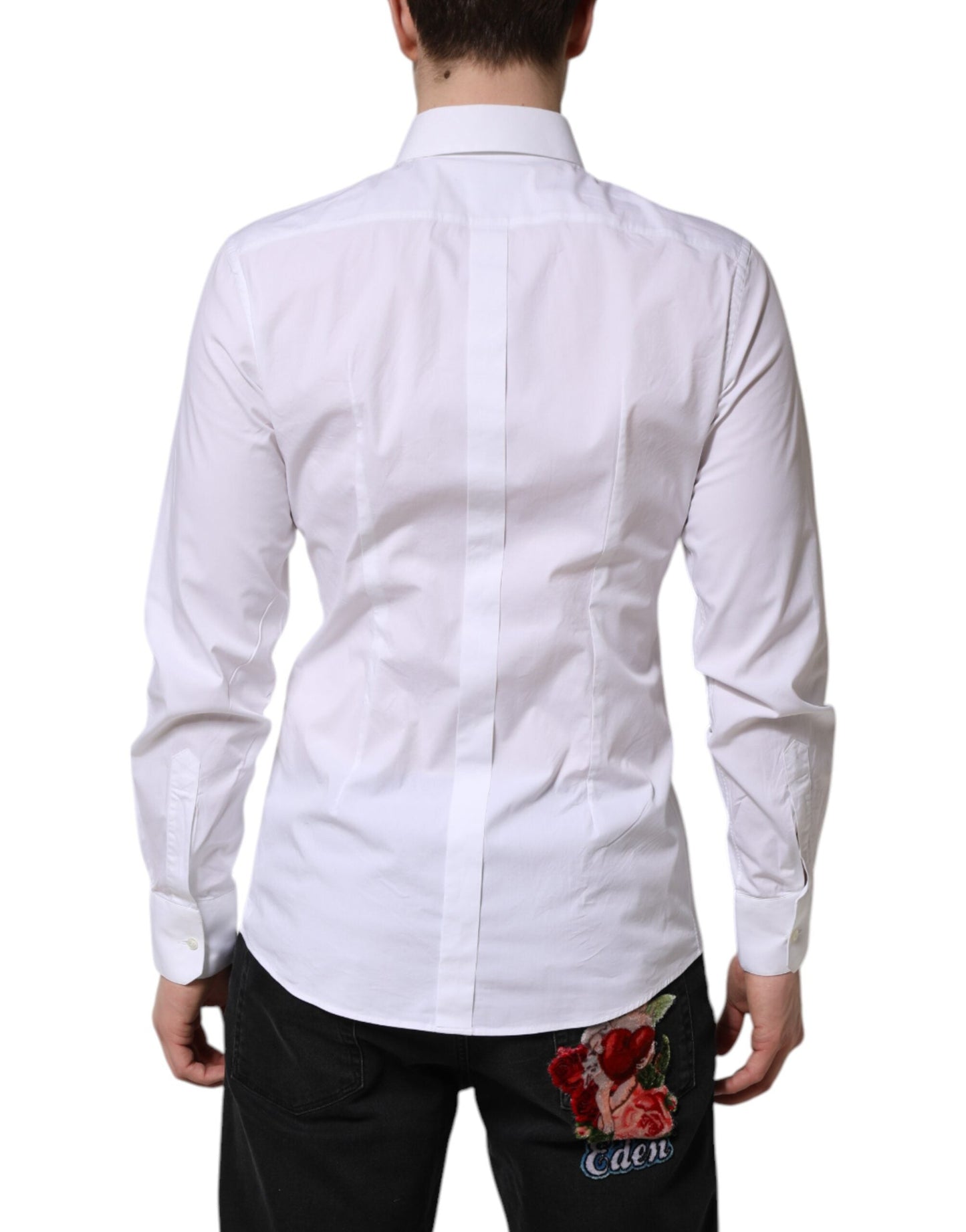 Dolce & Gabbana White GOLD Cotton Dress Formal Shirt
