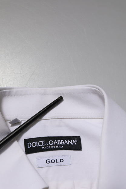 Dolce & Gabbana White GOLD Cotton Poplin Dress Formal Shirt