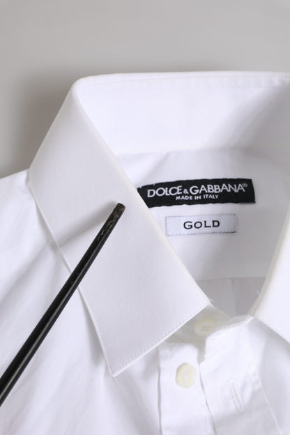 Dolce & Gabbana White Cotton Long Sleeves GOLD Formal Shirt