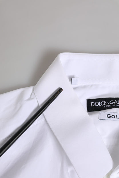 Dolce & Gabbana White GOLD Cotton Long Sleeves Men Formal Shirt