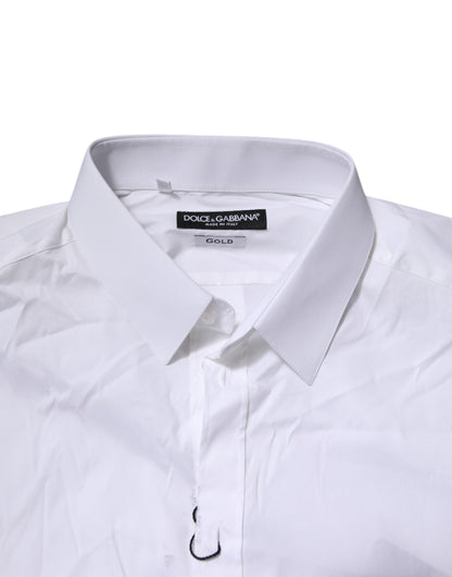 Dolce & Gabbana White GOLD Cotton Men Dress Formal Shirt