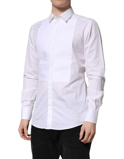 Dolce & Gabbana White GOLD Cotton Bib Dress Formal Shirt