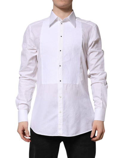 Dolce & Gabbana White GOLD Cotton Long Sleeves Formal Shirt