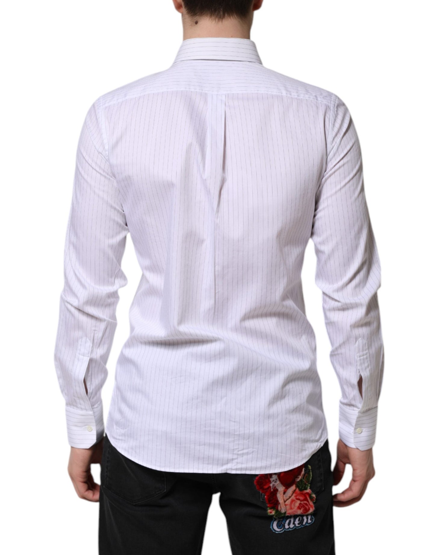 Dolce & Gabbana White Stripes Cotton Long Sleeve Formal Shirt