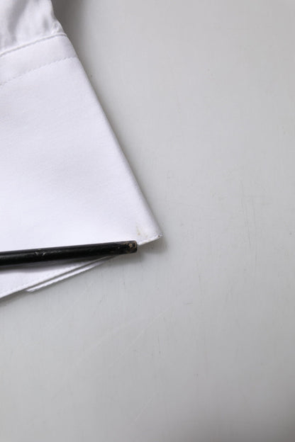 Dolce & Gabbana White GOLD Cotton Long Sleeve Men Formal Shirt